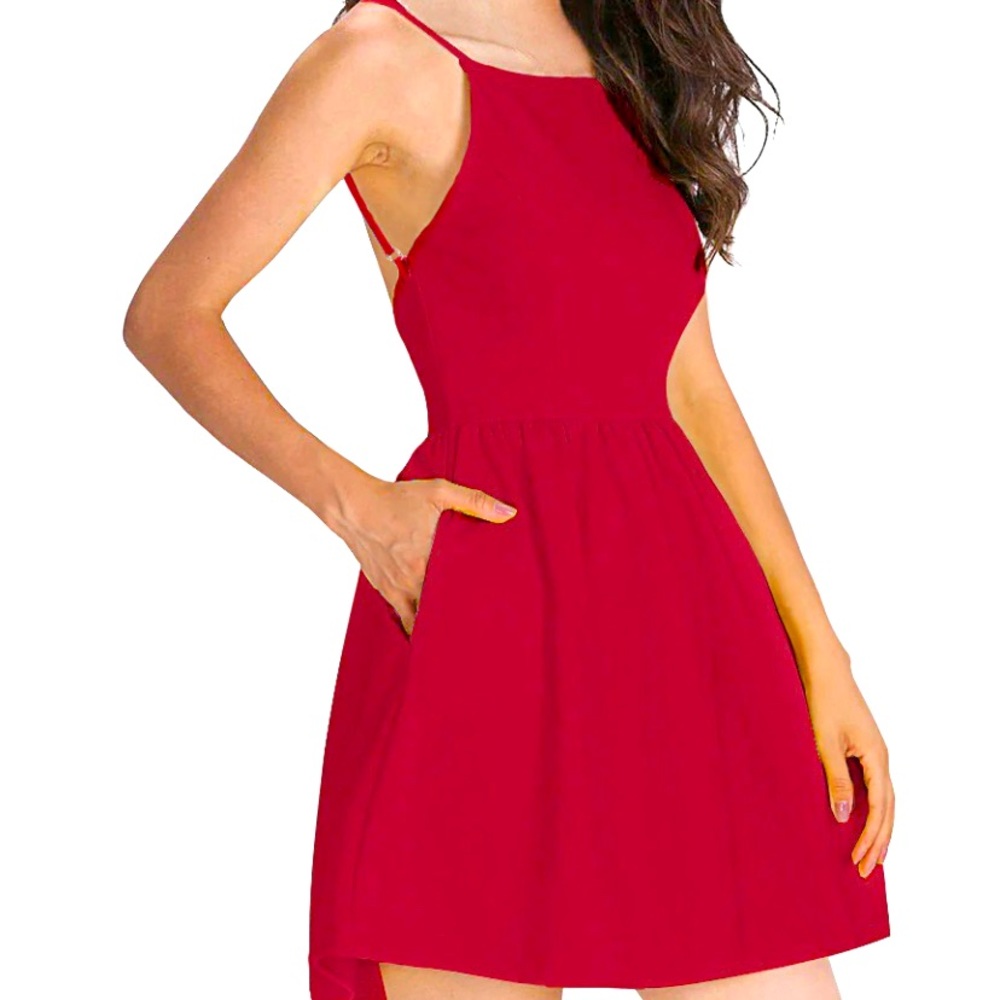 Spaghetti Strap Beach Style A Line Mini Dress.